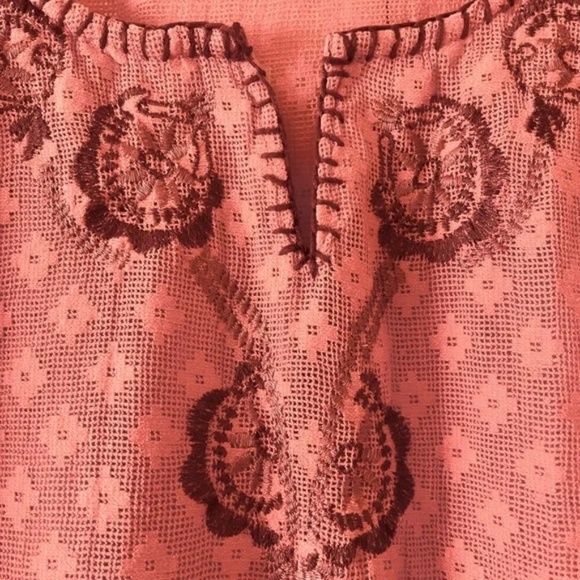 Prana | Coral Winnie Boho Mesh Lace Embroidered Peasant Top, Large - Picture 5 of 9